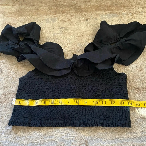 Maeve Anthropologie Smock Top Ruffle Neck Off The Shoulder Black Blouse: 6 - Picture 11 of 12